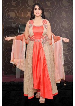 Fancy Orange Gold Straight Gown With Pant